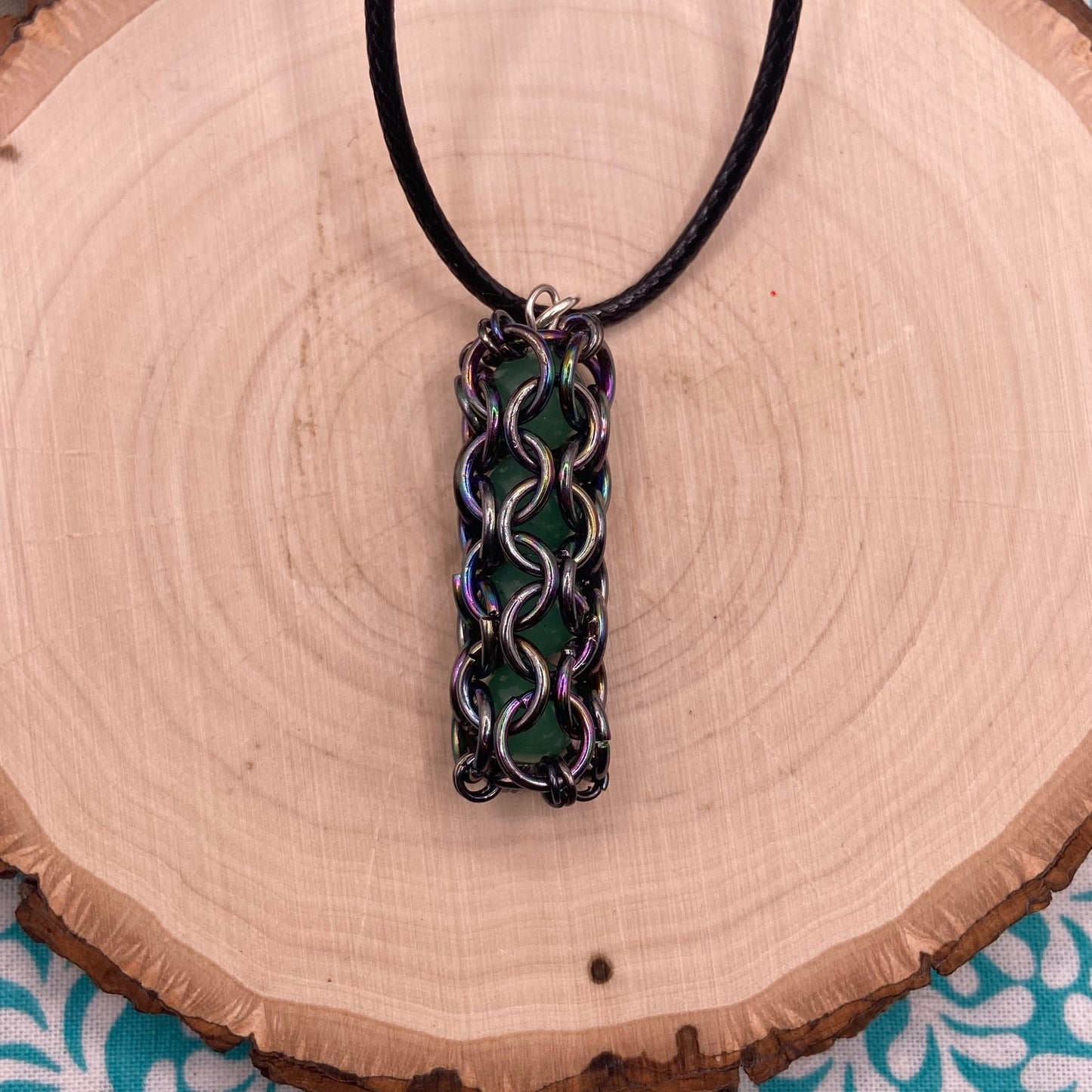 Green Aventurine Captured Chainmaille Bead Jewelry