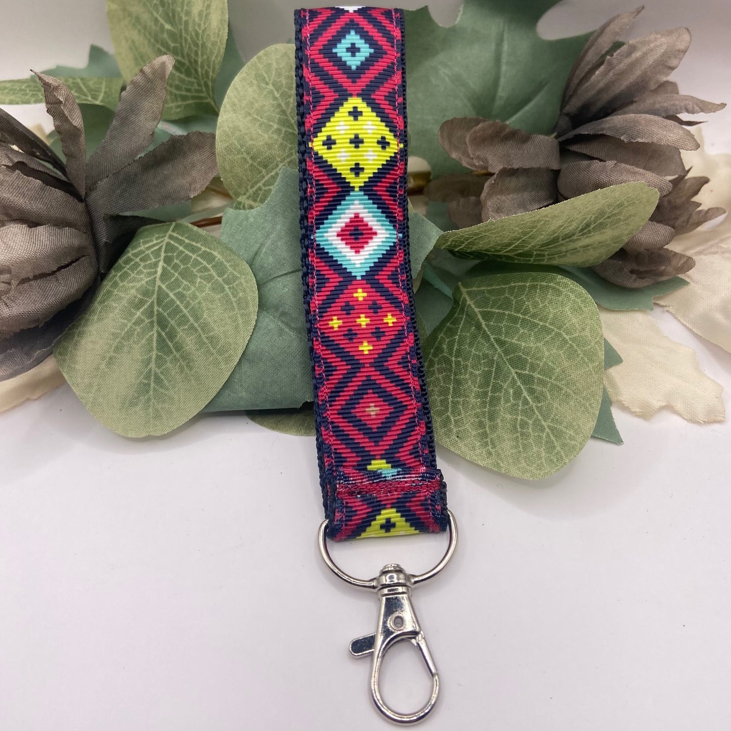Magenta Diamond 1" Nylon Key Fob Keychain