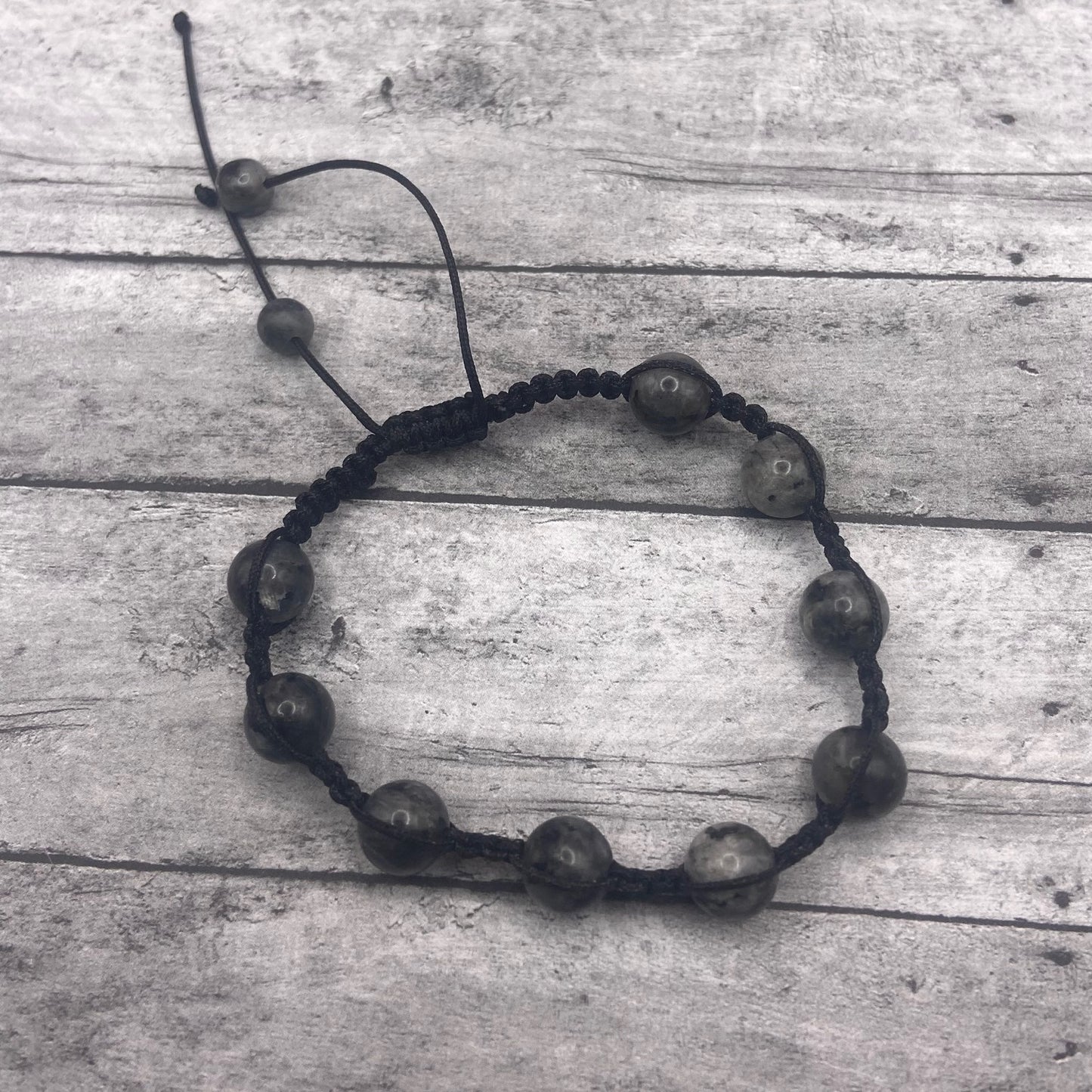 Larvikite Adjustable Macrame Bracelet