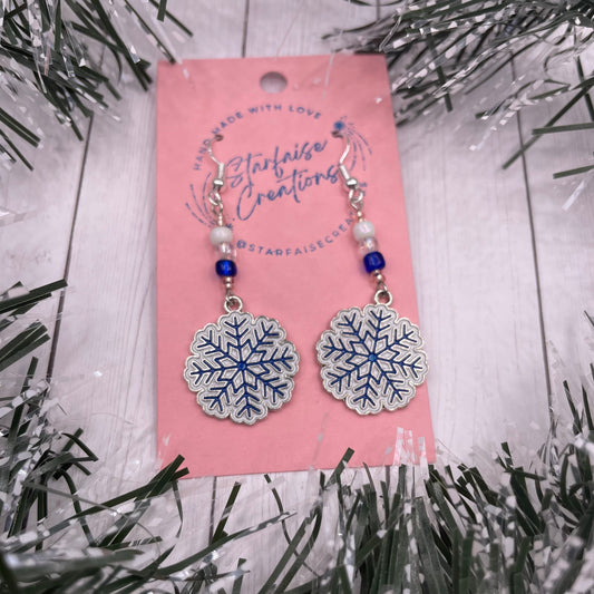 Silver Snowflake Charm Earrings