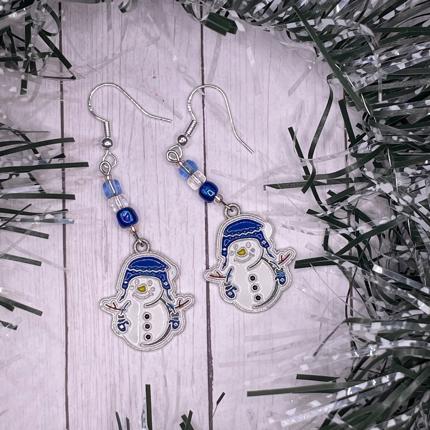 Silver Snowman Charm Earrings