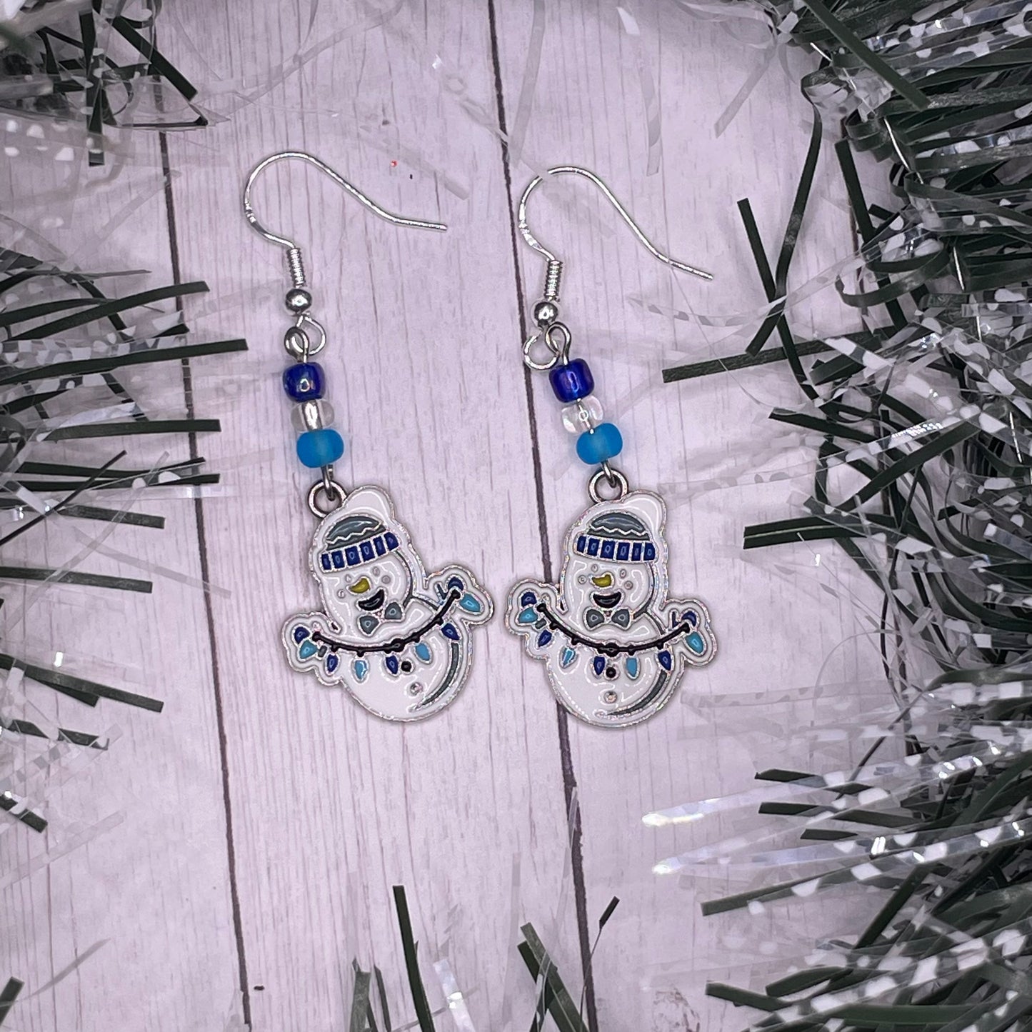 Silver Snowman Charm Earrings