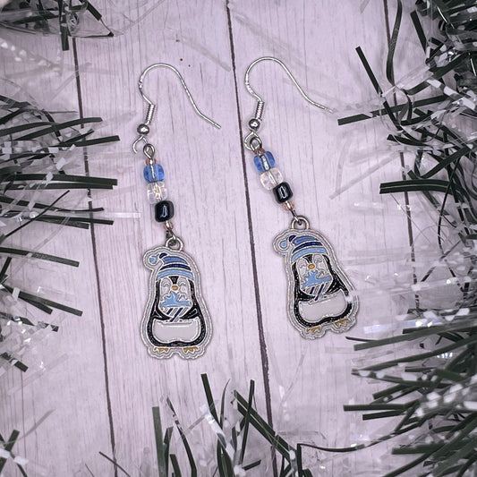 Silver Penguin Charm Earrings