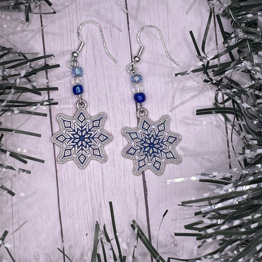 Silver Snowflake Charm Earrings