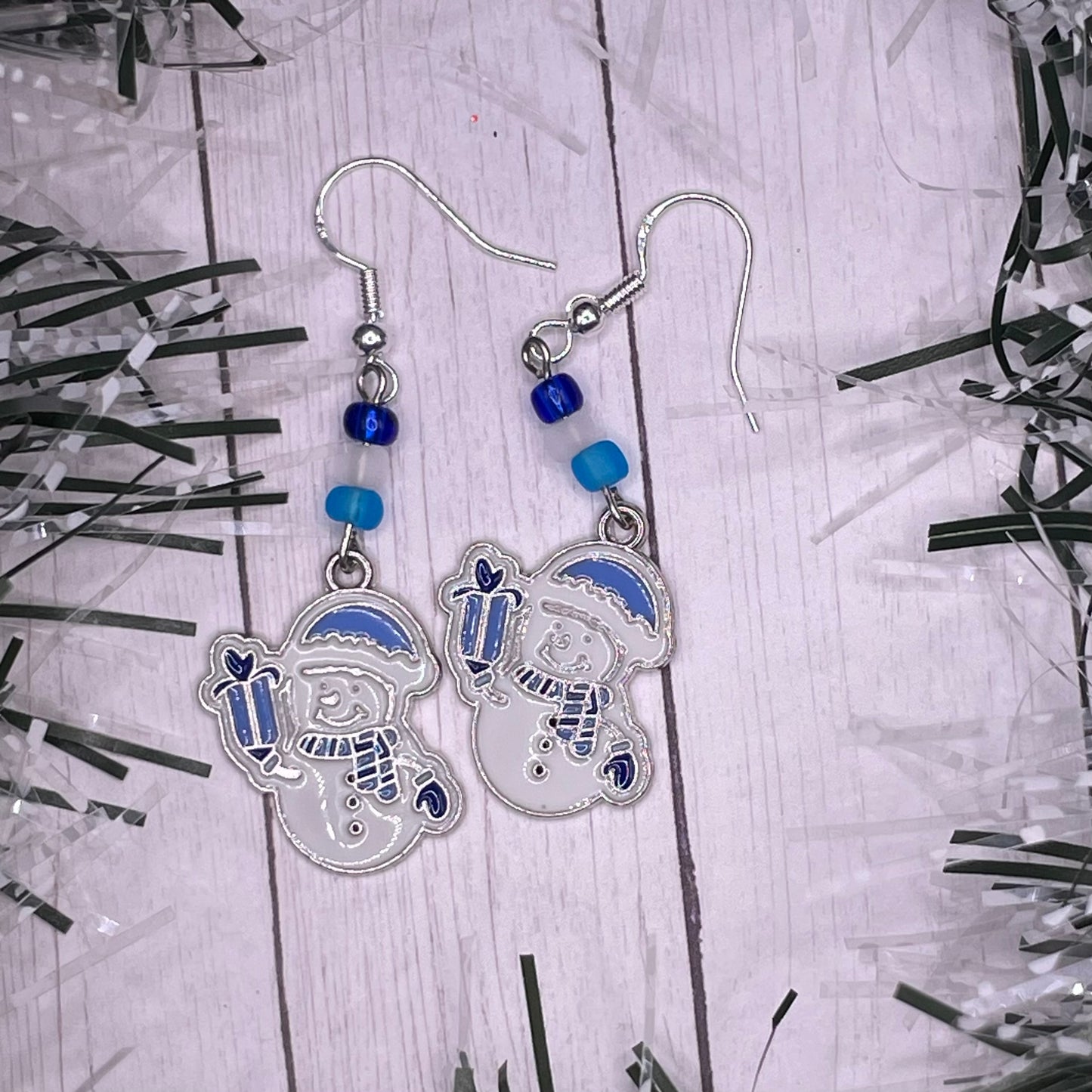 Silver Snowman Charm Earrings