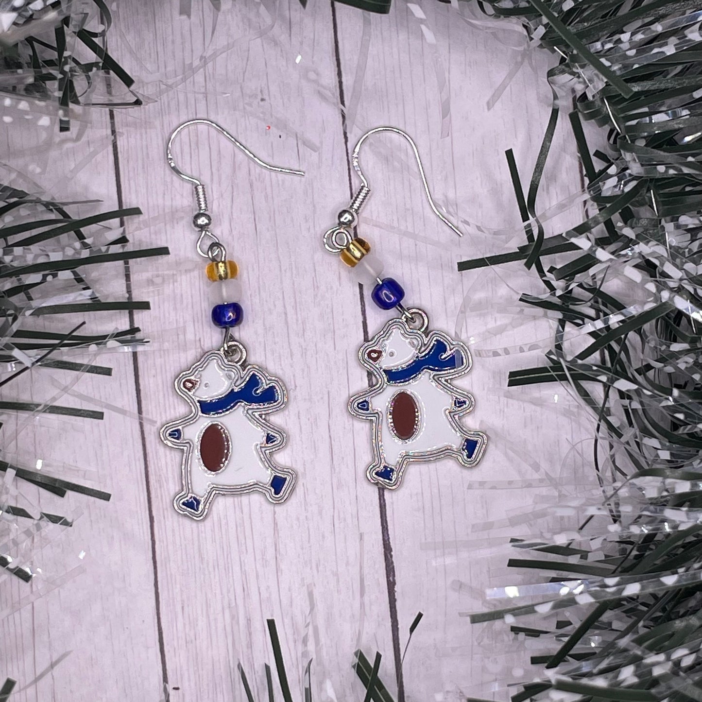 Silver Polar Bear Charm Earrings