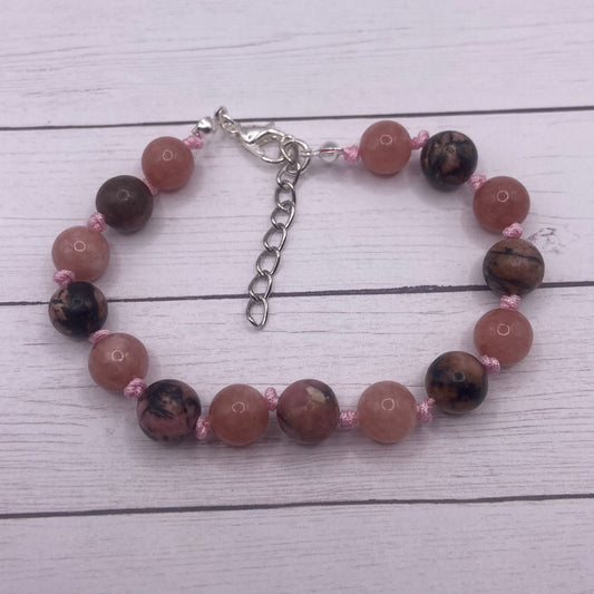 Sunstone & Rhodonite Knotted Cord Bracelet