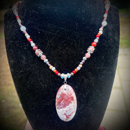 Crazy Lace Agate Beaded Necklace