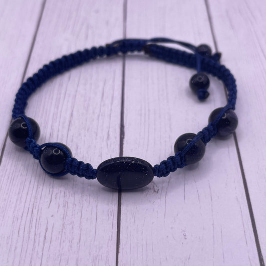 Blue Goldstone Adjustable Macrame Bracelet