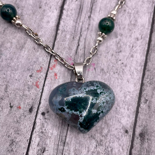 Moss Agate Heart Pendant Necklace