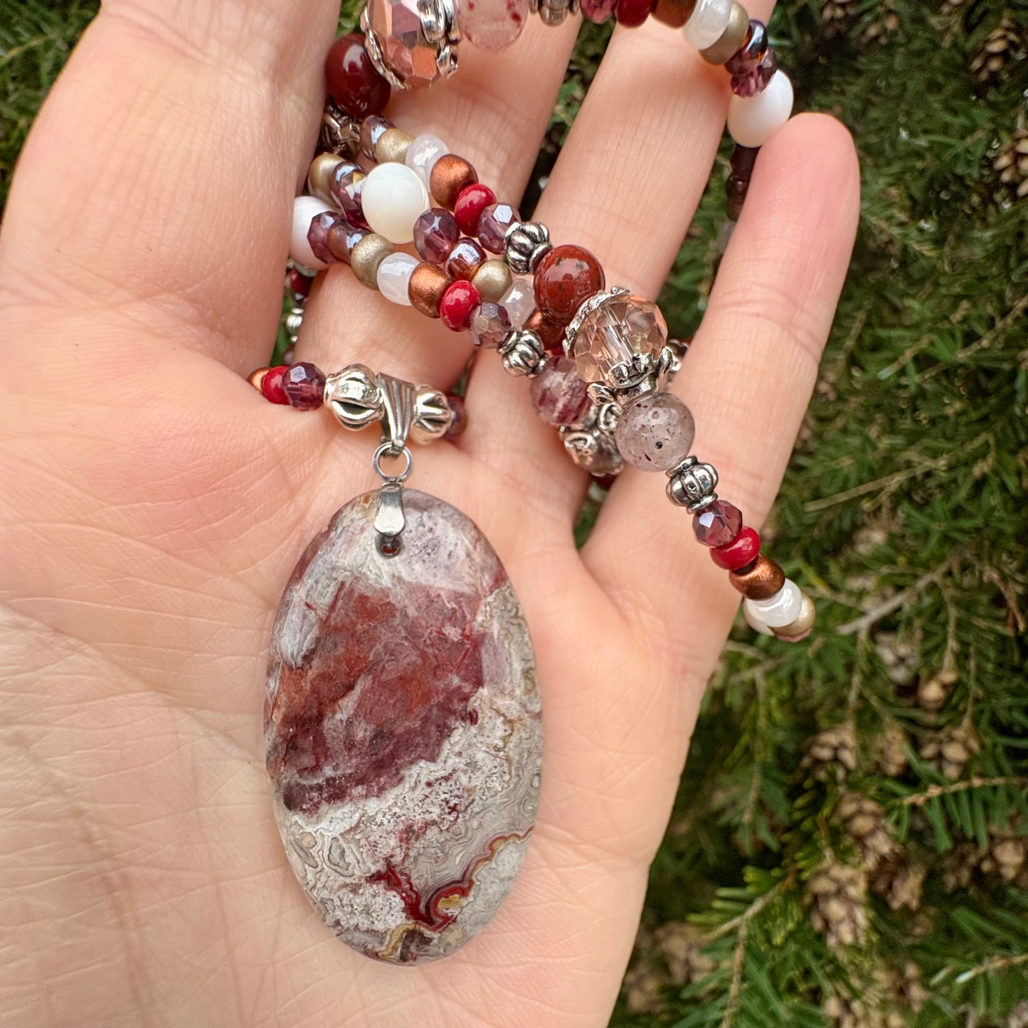 Crazy Lace Agate Beaded Necklace