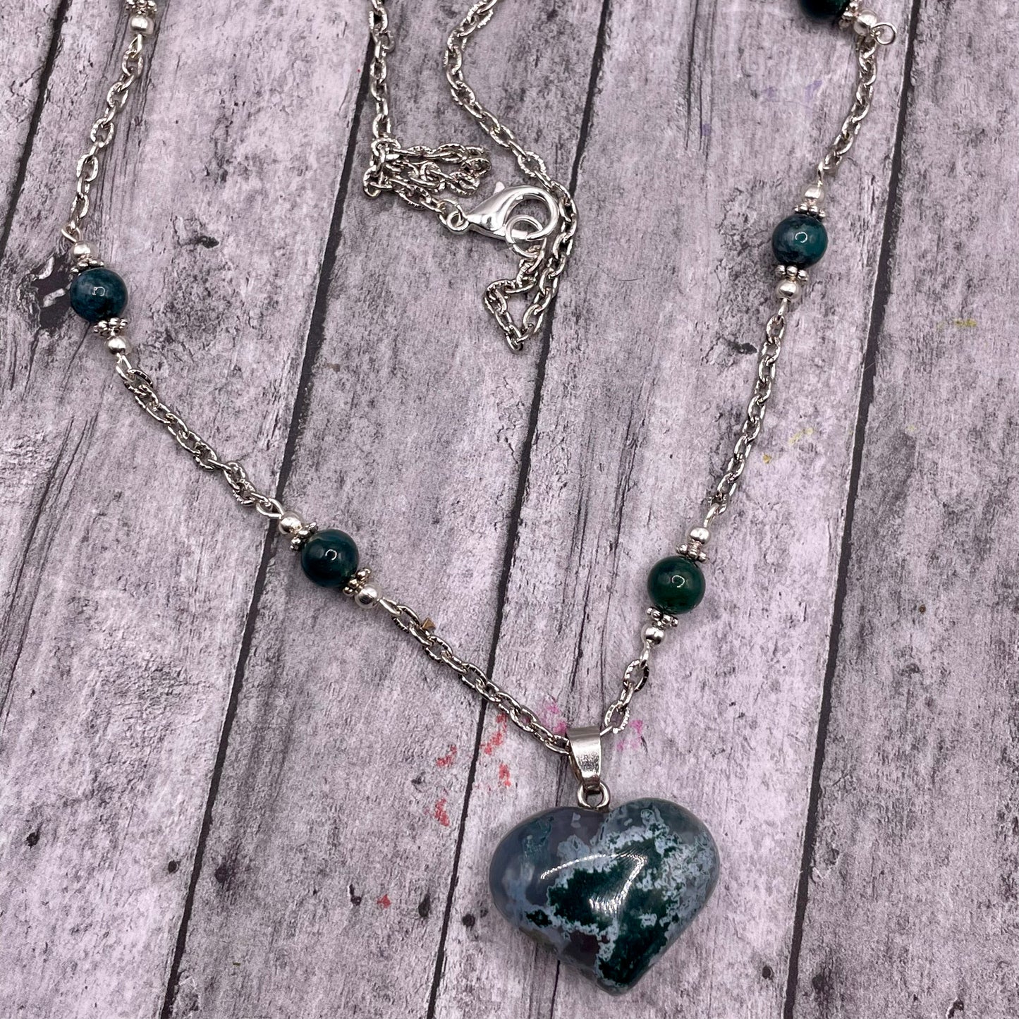 Moss Agate Heart Pendant Necklace