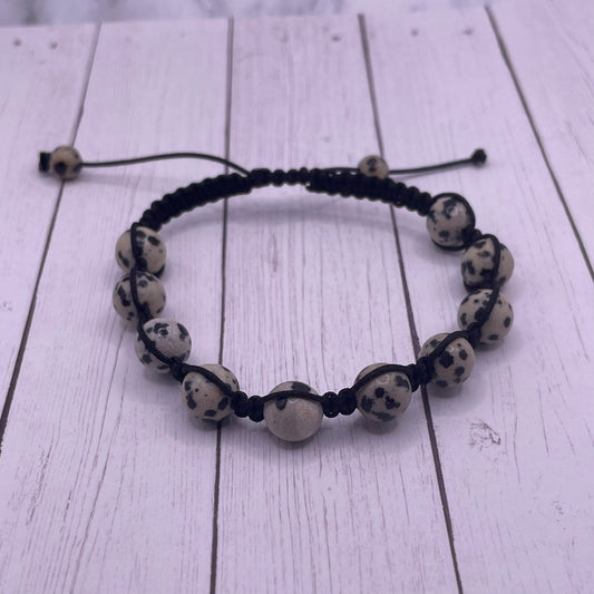 Dalmatian Jasper Adjustable Macrame Bracelet