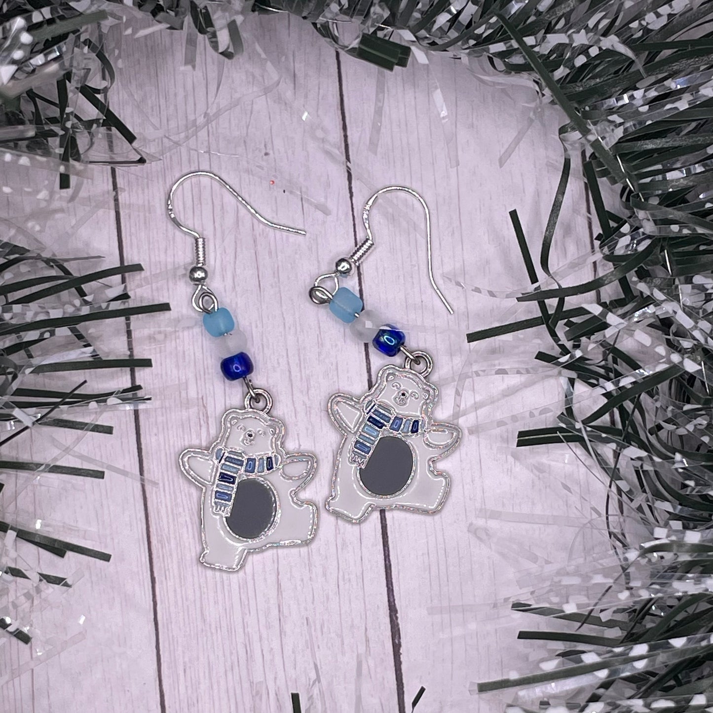 Silver Polar Bear Charm Earrings