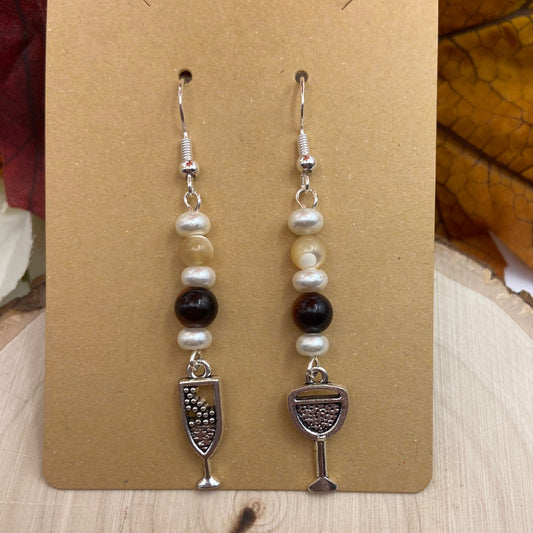 Red Tigers Eye & Shell Wine Earrings