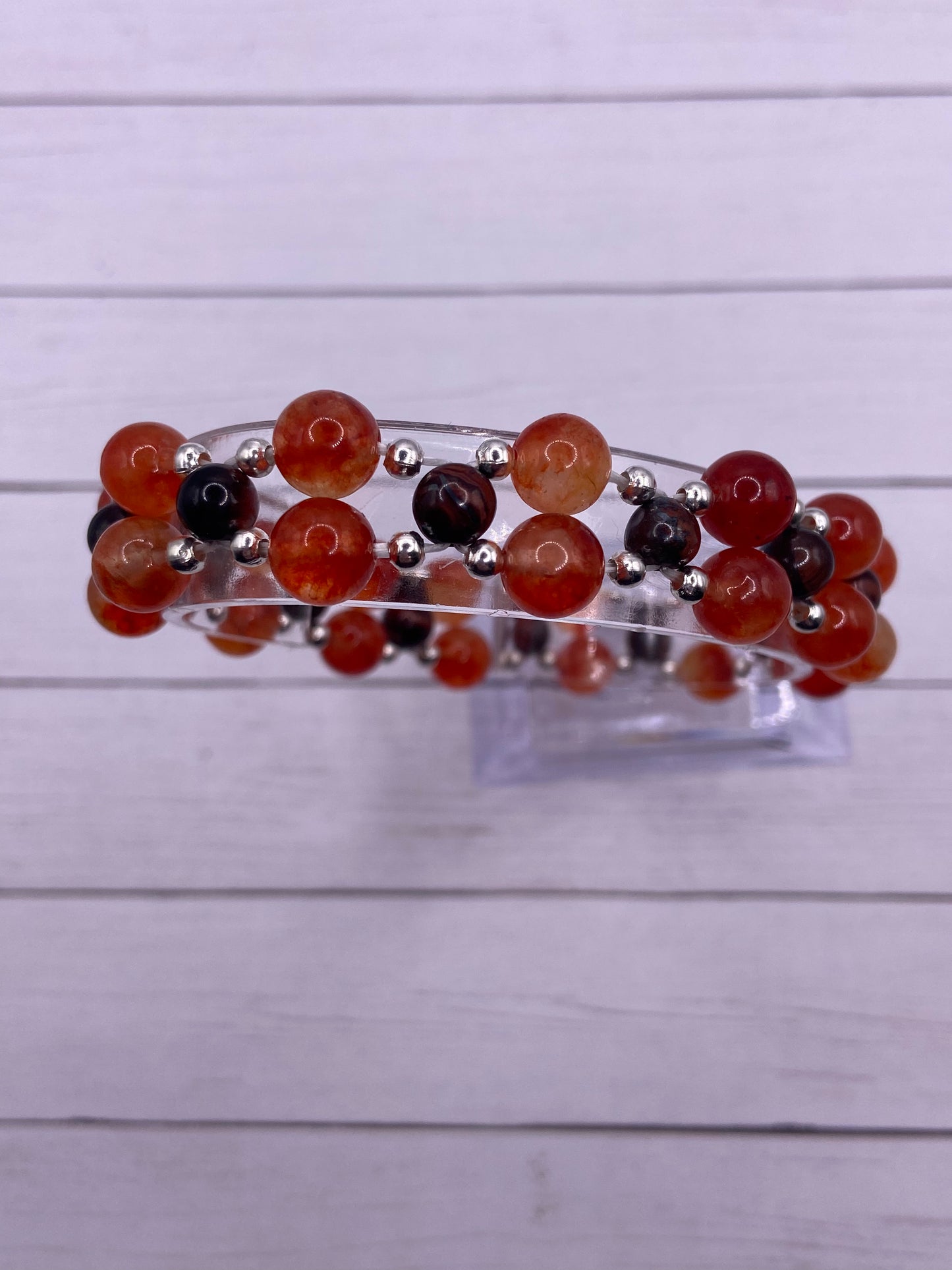 Fire Phoenix & Red Tigers Eye Three Row Bracelet