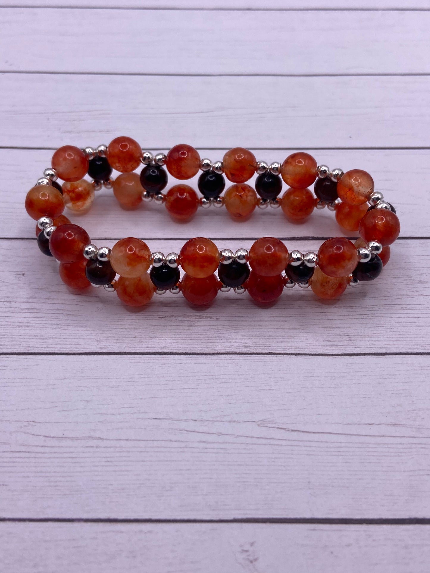 Fire Phoenix & Red Tigers Eye Three Row Bracelet