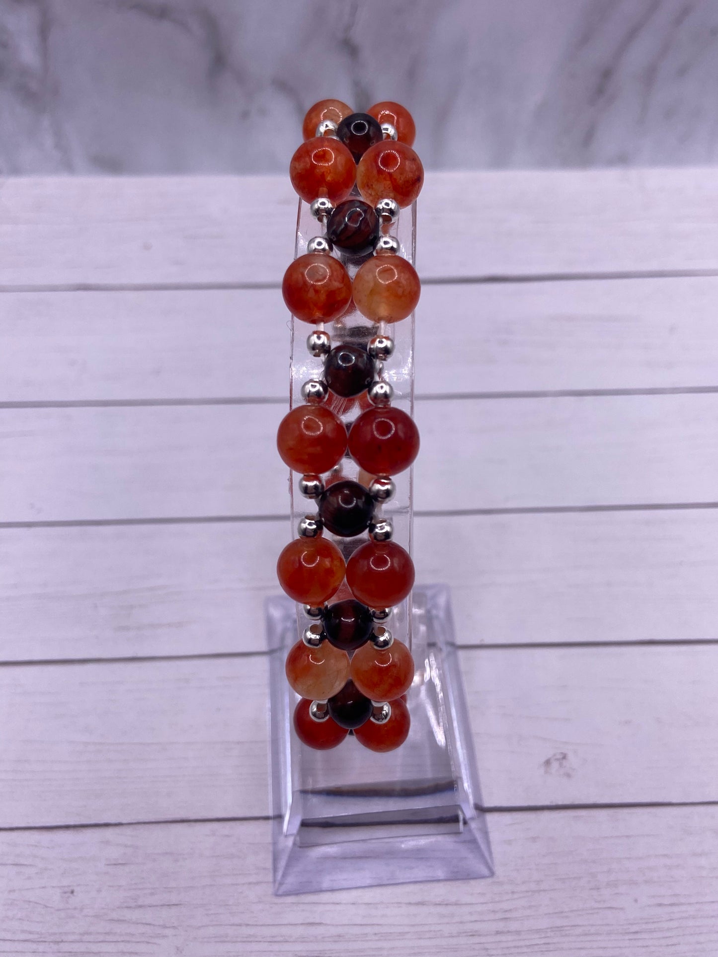 Fire Phoenix & Red Tigers Eye Three Row Bracelet